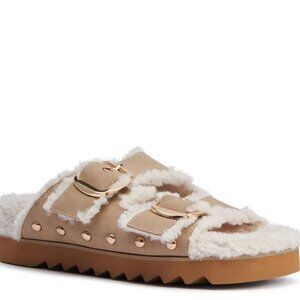 Azalea Wang Tresor High Pile Fleece Trim Slide Sandal